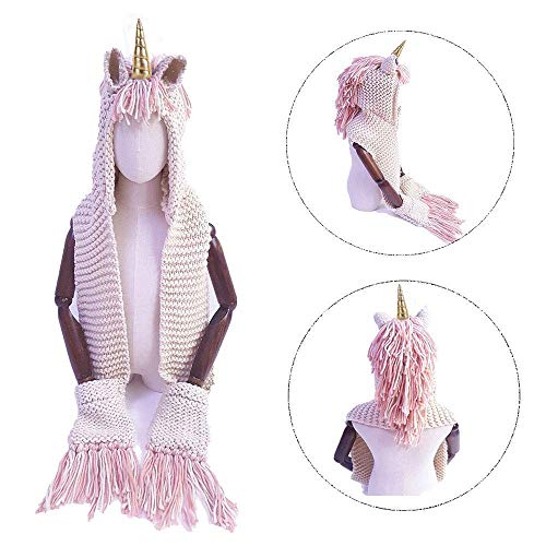 Snoodeez Girls Unicorn & Rainbow Multifunctional Snood Scarf Hat – Winter Face Covering, Polyester