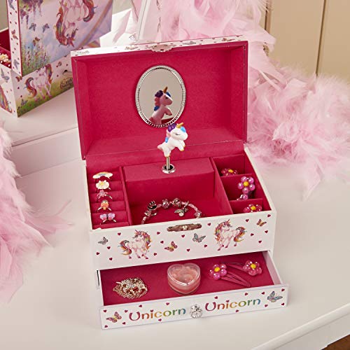 Musical Unicorn Jewellery Box with red compartments for kids 
