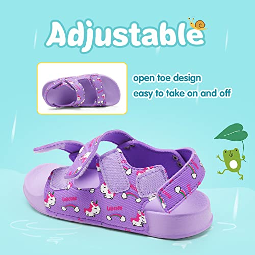 Boys Girls Sandals Kids Summer Sandals Open Toe Little Kids Walking Sandals Anti Slip Toddler Hook-Loop Sandal (Purple Unicorn, 9UK Child)