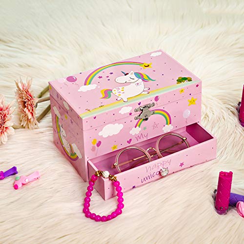 Musical unicorn jewellery box pink rainbows 