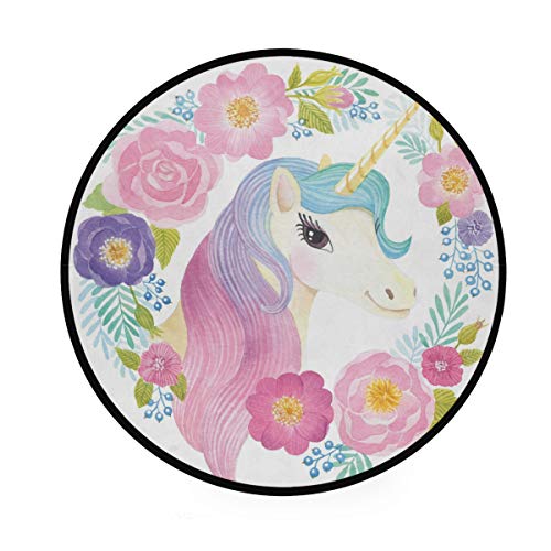 Unicorn Round Rug Multi Coloured Pastels 