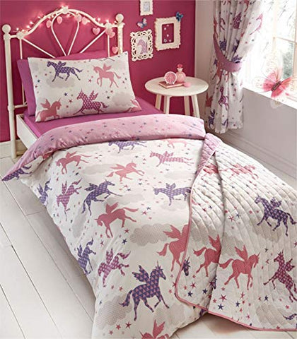 Unicorn Duvet Quilt Cover And Pillowcase Bed Set for Girls, Reversible Design