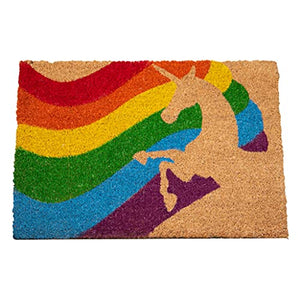 Rainbow Unicorn Door Mat | Non-Slip | Natural Coir Indoor & Outdoor Welcome Mat | 60 x 40cm