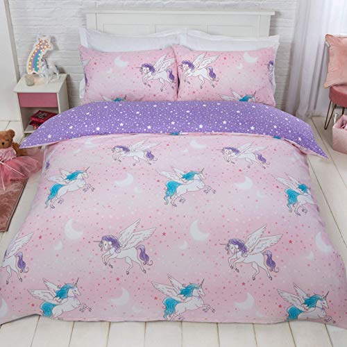 Blush Pink Purple Mystical Unicorn Sparkle Duvet Set, Single,