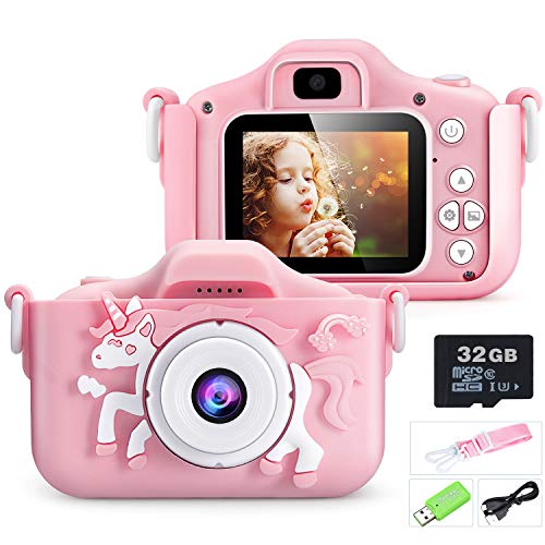 Kids Digital Camera | For Girls 3-12 | Unicorn Design |1080P HD Video Recorder 32GB SD Card/2 Inch IPS Screen