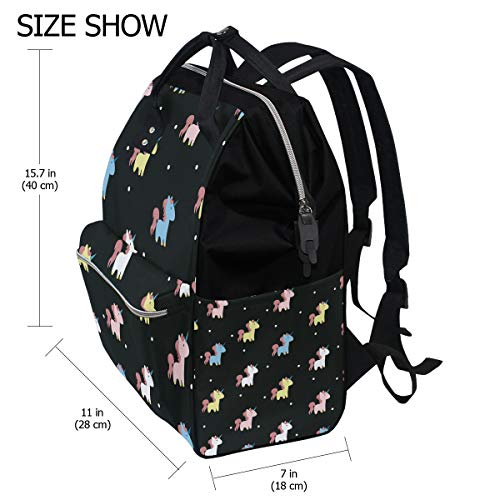 Unicorn Nappy Changing Bag Backpack with Large Capacity- Black