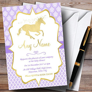 10 x Purple & Gold Magical Unicorn Invites | Baby Shower | Any Wording 