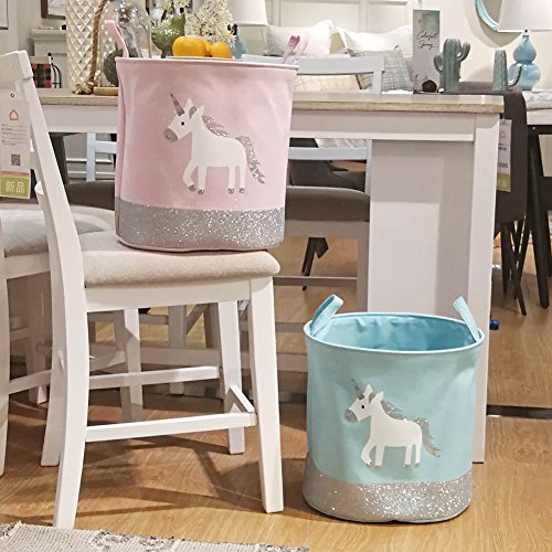 Auidy_6TXD Unicorn Laundry Storage Basket, Large and Cute Waterproof Toy Storage Basket Toy Organizer, Foldable & Portable Laundry Storage Bag for Office, Bedroom, Clothes (Pink)