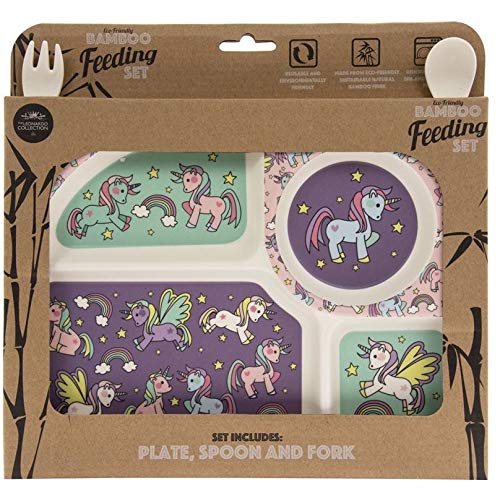 Cute Unicorn Bamboo Section Dinner Plate and Cutlery Set for Kids 