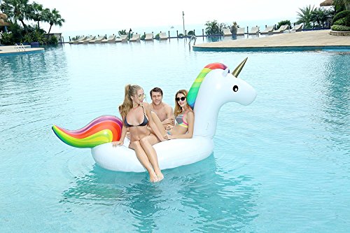 Giant Inflatable Unicorn Pool Float, Large Outdoor Swimming Pool Floatie Lounge Toy for Adults & Kids Holds Up to 2-3 People
