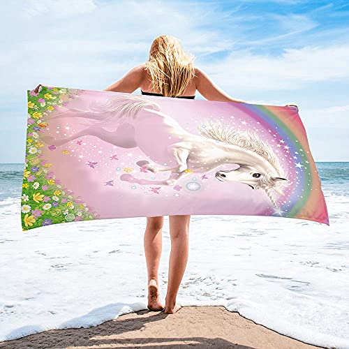 Beach Towels for Kids Girls Adults Women, Extra Large Childrens Beach Towels Microfibre XXL Unicorn Rainbow Pink Purple Animal Quick Dry Kids Bath Towels for Girls Beach Blanket (100 x 180 cm,D)