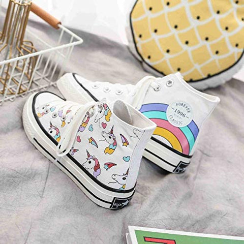 Unicorn High Top Sneakers Cartoon Unicorn Rainbow Shoes