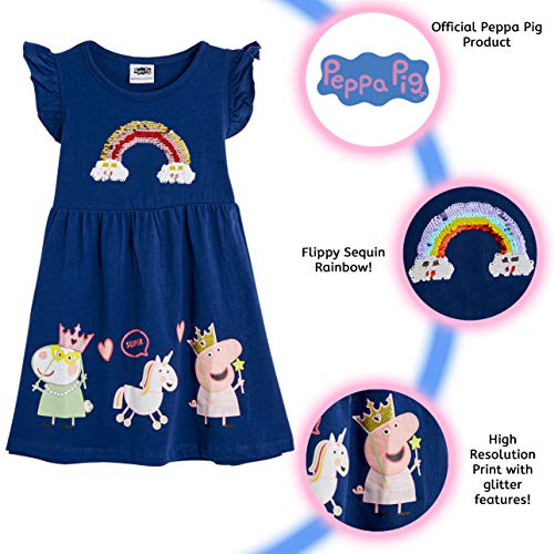 Peppa Pig Girls Dresses 100% Cotton Rainbow Dress - Clothes for Toddlers and Girls for Girls Aged 2 3 4 5 Years Old (2-3 Years, Navy Blue)