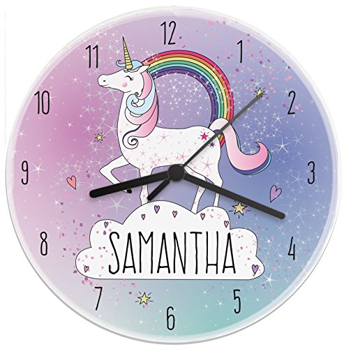 Personalised name unicorn wall clock. 