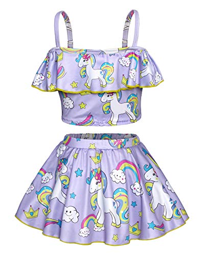 AmzBarley Unicorn Swim Wear for Girls Swimming Suit for Kids Children Swimming Costume Swimsuit Swimear Beach Wear Outfit for Summer Holiday Pool Party Age 2-3 Years Purple Size 100