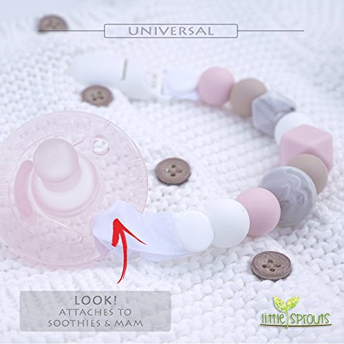 Dummy Chain & Teether  - 2 in 1 - Pink, White, Grey - Ideal Baby Gift