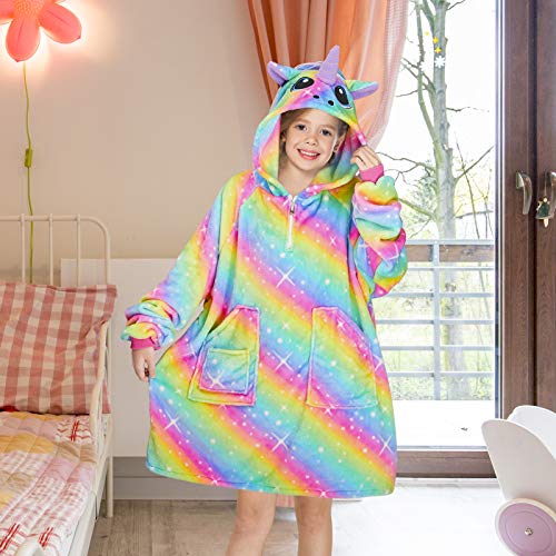 Multicoloured Unicorn Hoodie Blanket Rainbow & Stars 