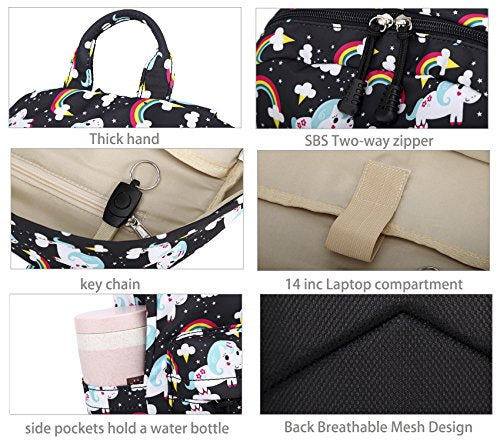 Lightweight Unicorn Rainbows Backpacks Girls School Bags Kids Bookbags (Pink)