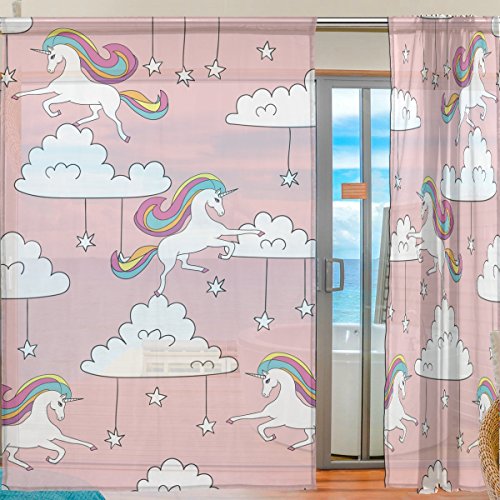 Unicorn Cloud Rainbow Sheer Curtains 