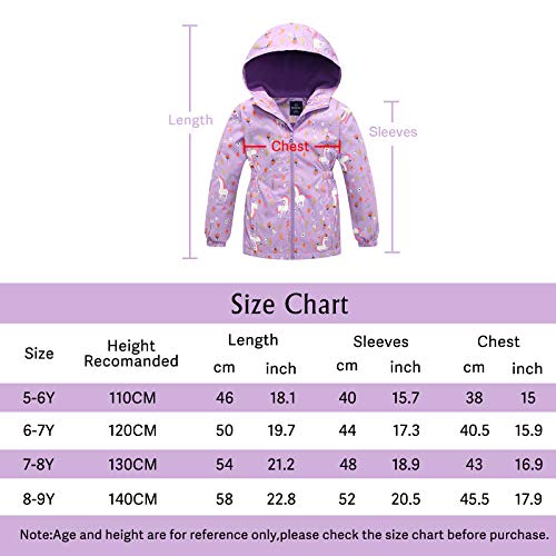 Unicorn Pattern Raincoat | Water Repellent | Fleece Lined Jacket Coat | Lilac