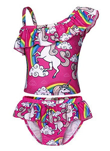 Unicorn rainbows clouds swimming costume girls pink