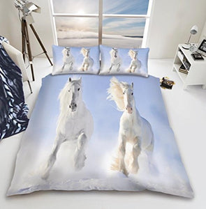 Mystical Unicorn Luxurious Double Duvet Cover Set | Blue & White 