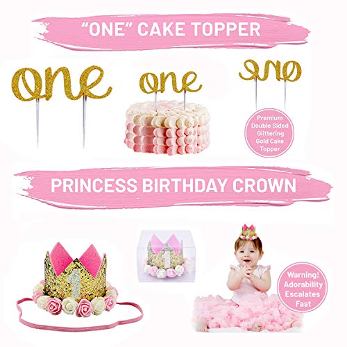 1st Birthday Decoration Set, 61pcs Baby Girl First Birthday Party Decoration Kit | Pink, Gold