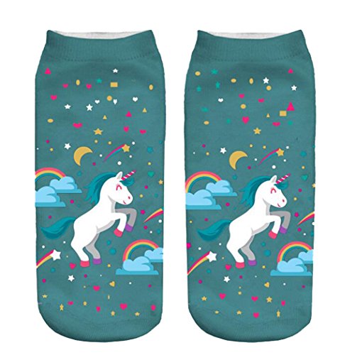 4 Pairs Women Girls Cartoon Unicorn Socks Art Painting Sports Ankle Sock