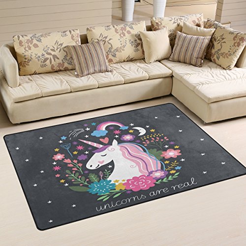 Unicorns Are Real Rug Black, Multicolour 