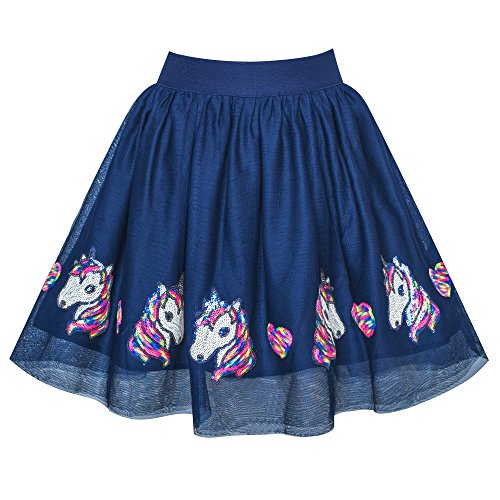 Sunny Fashion Girls Skirt Unicorn Horse Sequins Sparkling Tutu Dancing, 7-8 Years, Blue 3