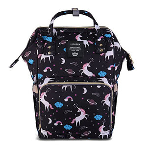 Baby Changing Bag | Unicorn Themed | Back Pack | Black Multi-Coloured 