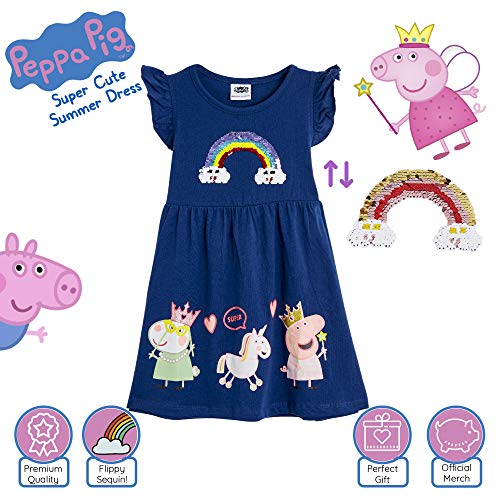 Peppa Pig Girls Dresses 100% Cotton Rainbow Dress - Clothes for Toddlers and Girls for Girls Aged 2 3 4 5 Years Old (2-3 Years, Navy Blue)