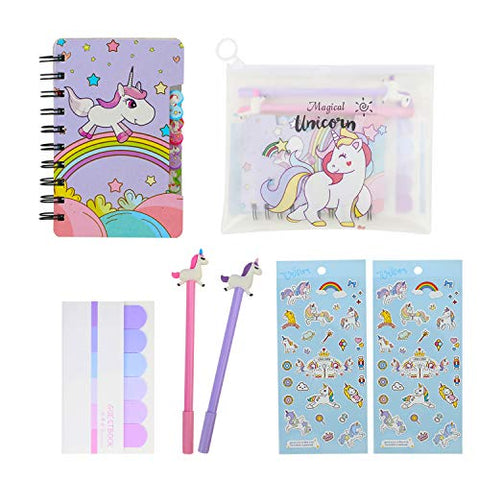 Unicorn Stationery Set | Kawaii Style | Pencil Case, Diary Journal Notebook, Gel Pens, Stickers 