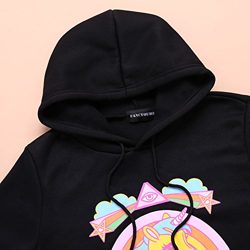 Stephaee Women's Cute Unicorn Print Hoodie Sweatshirt Casual Pullover Hooded Jumper Top Go To Hell Black S