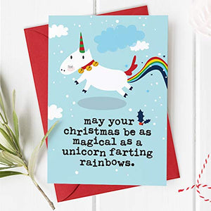 Magical Unicorn Farting Rainbows Christmas Card
