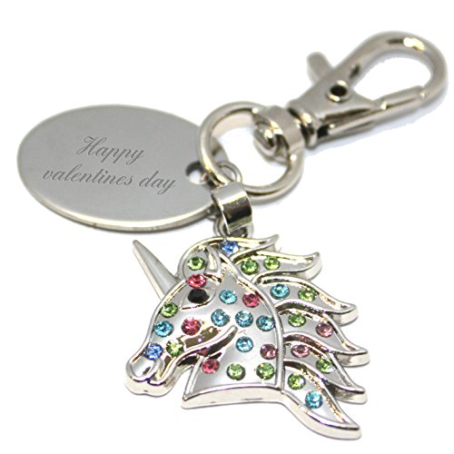 Happy Valentines Day Personalised Unicorn Keyring/Handbag Charm | Gift Pouch