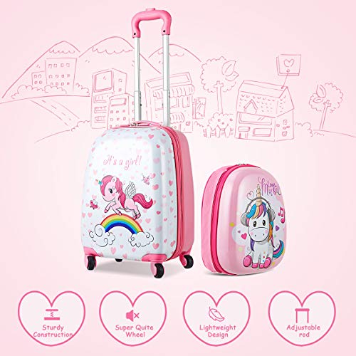 Set Of 2 Unicorn Suitcases | Pink 