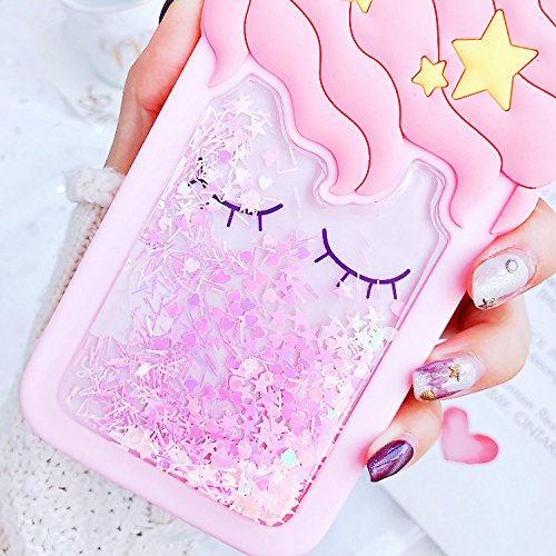 Leosimp Quicksand Unicorn Case for iPhone 8 7 6 6S Pink Case,Cute 3D Cartoon Animal Glitter Bling Cover,Kids Girls Fun Soft Silicone Rubber Kawaii Cool Character Shockproof Skin Cases for iPhone6