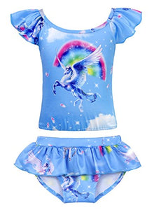 Blue Unicorn Swimming Costume for Girls Blue Tankini style