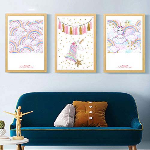 Pastel Coloured Unicorn & Rainbow Canvas Posters Set Of 3