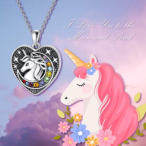 Unicorn Gifts for Girls, Sterling Silver Unicorn Locket Necklace that Holds Pictures, Heart Locket Memory Birthday Jewellery Gifts for Daughter Women