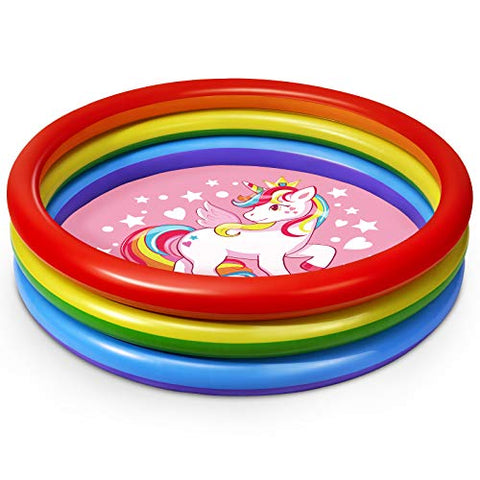 Rainbow Unicorn Kids Paddling Pool | 3 Ring Blow Up Pool | For Children