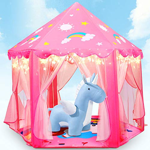 Unicorn Girls Play Tent | 55 x 53inch | Play Castle With 3m Led Twinkle Lights | Pink