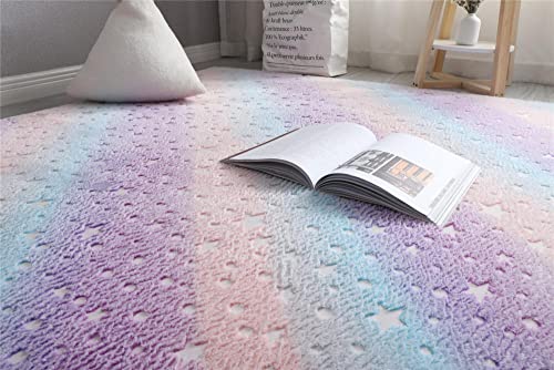 Luminous Area Rug Glow in The Dark Large Soft Rug for Bedroom Living Room Washable Carpet Home Decor Rainbow Stars 120x60cm