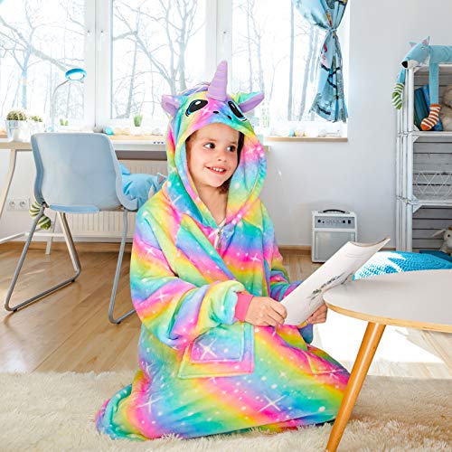 Rainbow Unicorn & Stars Hoodie Blanket 