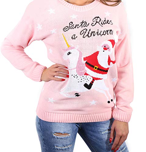 Santa Rides A Unicorn | Christmas Jumper | Pink
