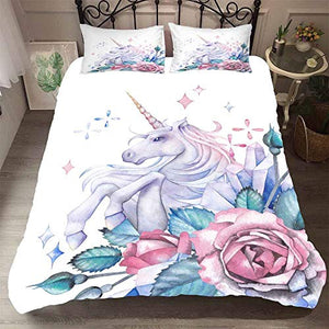 Unicorn & Rose Flower Design Duvet Cover Set | UK King-220×230cm