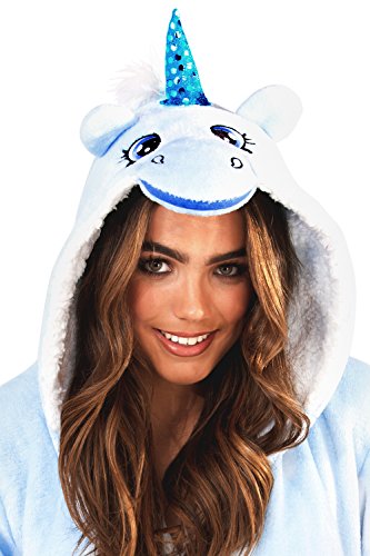 Hooded Unicorn Dressing Gown Blue Ladies 