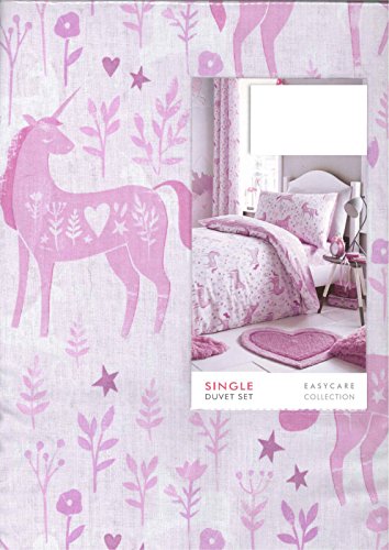 Catherine Lansfield Folk Unicorn single Duvet Set, Pink