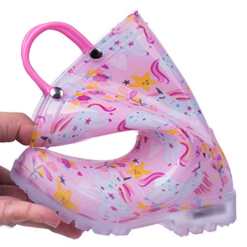 Girls Light Up Wellies Unicorns Wellington Boots Pink – All